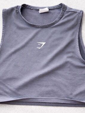 Gymshark Cropped Muscle Tank - Dusty Slate with White Logo